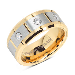 Tungsten Rings for Men Women 14k Gold & Silver Center Brushed CZ Inlaid Grooved Size 8-16-100S JEWELRY-100S JEWELRY