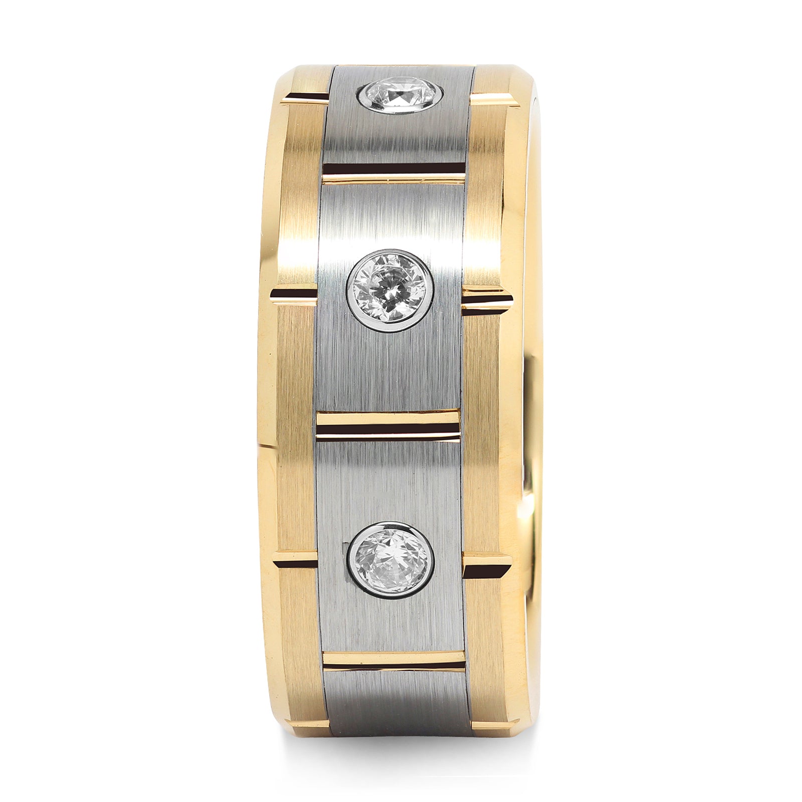 Tungsten Ring for Men Women 14k Gold & Silver Center Brushed CZ Inlaid