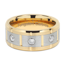 Tungsten Rings for Men Women 14k Gold & Silver Center Brushed CZ Inlaid Grooved Size 8-16-100S JEWELRY-100S JEWELRY