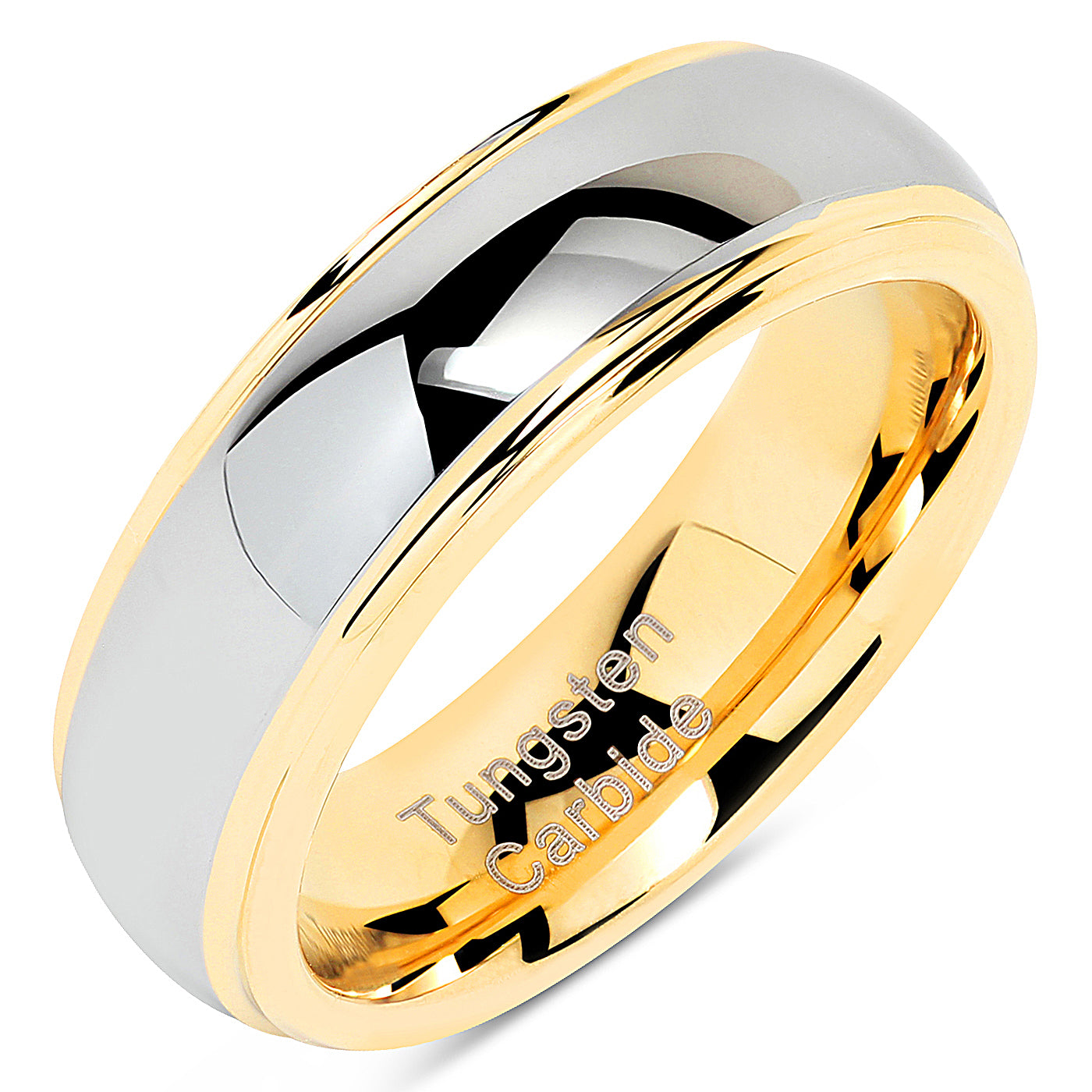 6mm Engraved Tungsten Rings Wedding Band Two Tones Gold Silver