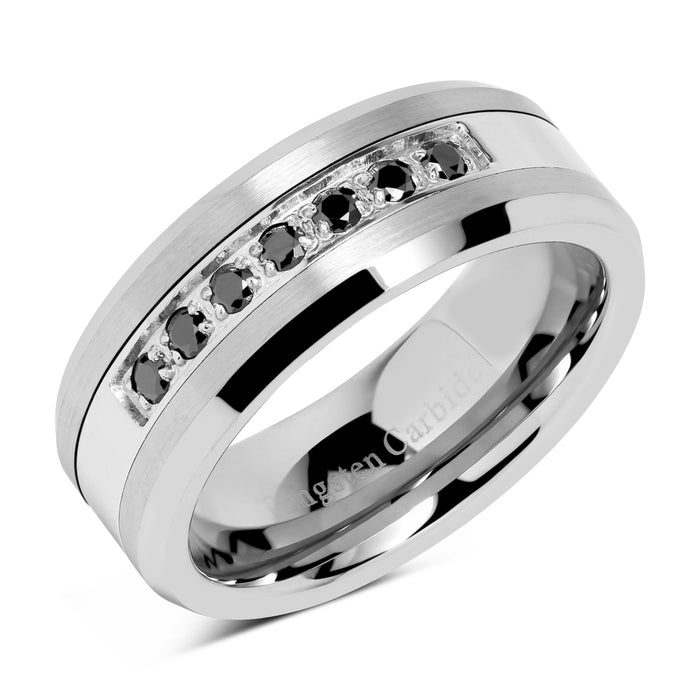 8mm Men's Tungsten Ring Black Cz Inlay Wedding Band Titanium Color Size 8-16-100S JEWELRY-100S JEWELRY