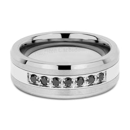 8mm Men's Tungsten Ring Black Cz Inlay Wedding Band Titanium Color Size 8-16-100S JEWELRY-100S JEWELRY