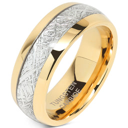 100S JEWELRY Mens Wedding Bands Tungsten Gold Rings Comfort Fit Imitated Meteorite Inlaid 5-16 with Half Sizes-100S JEWELRY-100S JEWELRY
