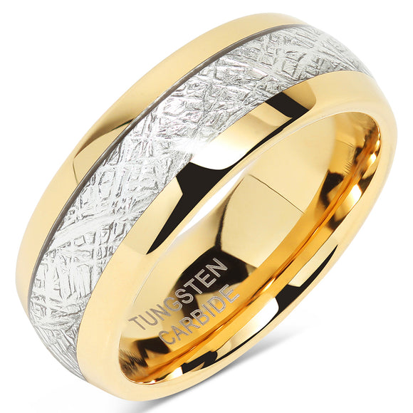 100S JEWELRY Mens Wedding Bands Tungsten Gold Rings Comfort Fit Imitated Meteorite Inlaid 5-16 with Half Sizes-100S JEWELRY-100S JEWELRY