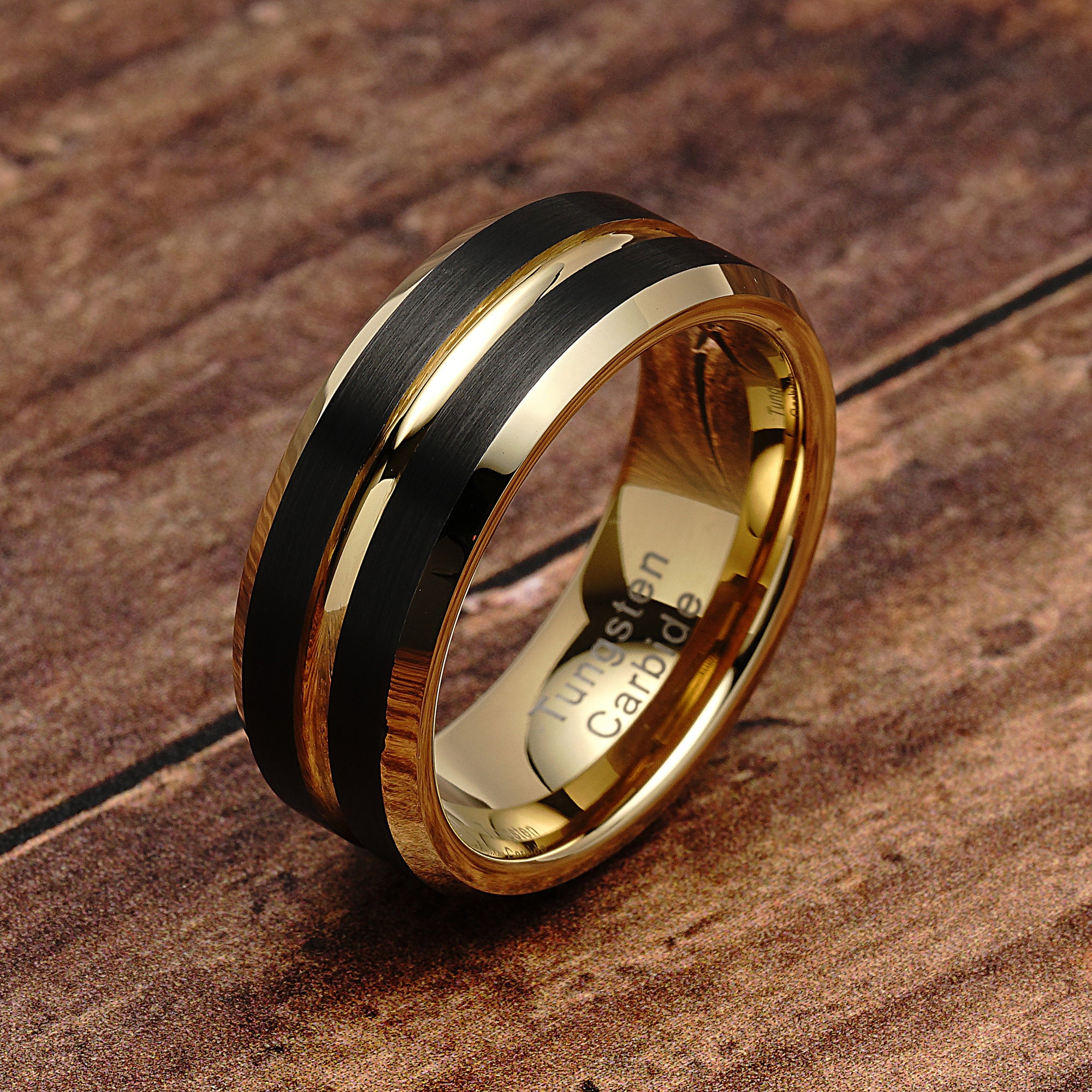 TRUMIUM 8mm Tungsten Rings for Men Women Gold Foil Wood Mens Wedding Band  Engagement Promise Ring High Polished Beveled Edges Comfort Fit Size 7 |  Amazon.com