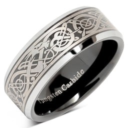 Tungsten Ring For Men Black Wedding Band Celtic Dragon Engraved Engagement Promise Beveled Size 8-15-100S JEWELRY-100S JEWELRY