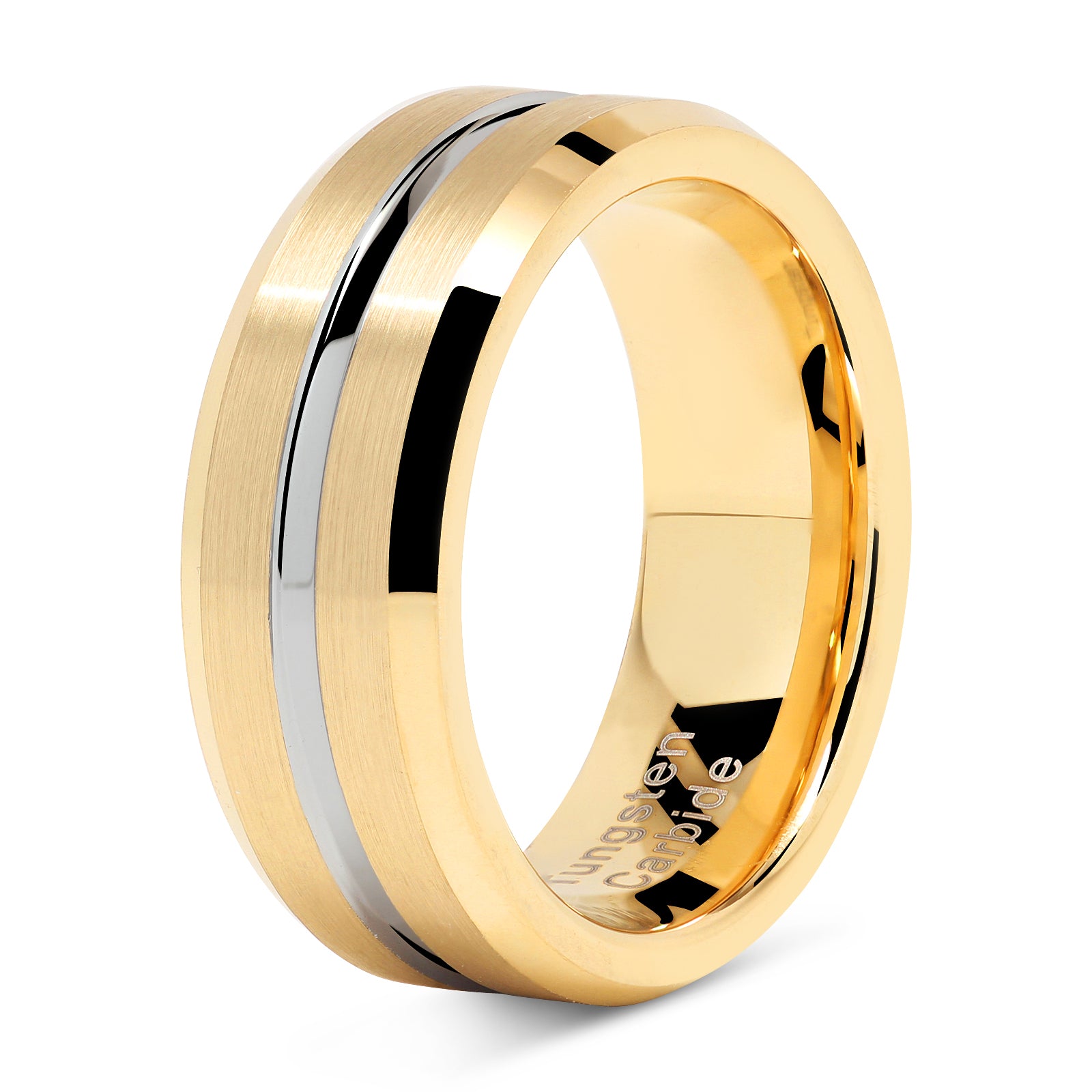 Tungsten Rings for Mens Gold Wedding Bands Silver Grooved Two Tone