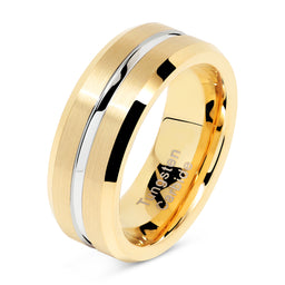 Tungsten Rings for Mens Gold Wedding Bands Silver Grooved Two Tone 8mm Wide Size 8-16-100S JEWELRY-100S JEWELRY