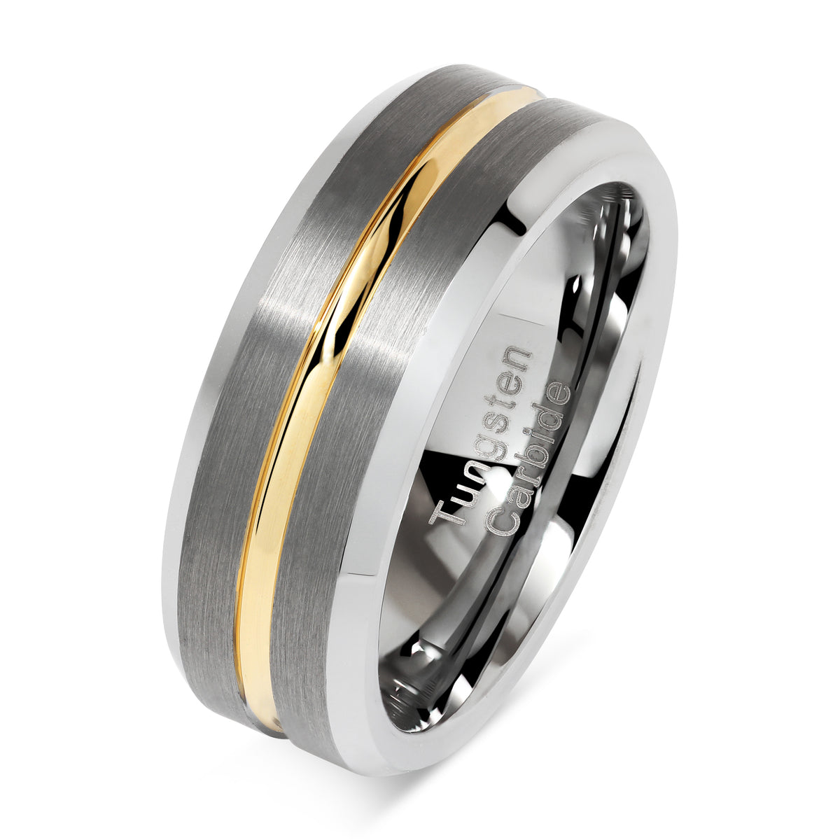 Tungsten Men Two Tone Silver Wedding Bands Gold Grooved Matte Finish