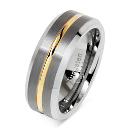 Tungsten Rings for Men Two Tone Silver Wedding Bands Gold Grooved Matte Finish Size 8-16-100S JEWELRY-100S JEWELRY