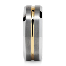 Tungsten Rings for Men Two Tone Silver Wedding Bands Gold Grooved Matte Finish Size 8-16-100S JEWELRY-100S JEWELRY