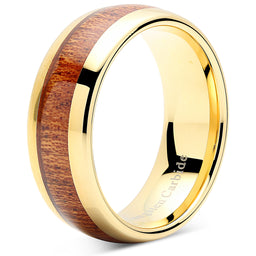 100S JEWELRY Mens Womens Wedding Bands Tungsten Rings Koa Wood Inlay 14k Gold Plated Size 6-16-100S JEWELRY-100S JEWELRY