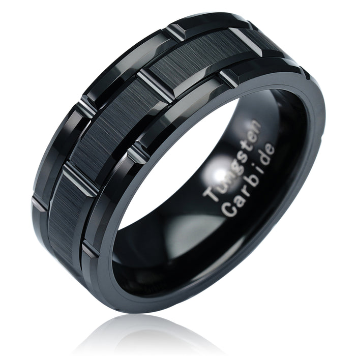100S JEWELRY Black Tungsten Rings For Men Wedding Band Brick Pattern Brushed Engagement Promise Size 6-16