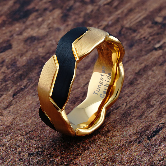 Buy Black and Rose Gold Stainless Steel Matte Finish Raised Wave Accent  Inlaid Band Ring Online - INOX Jewelry - Inox Jewelry India
