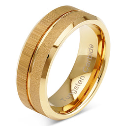 100S JEWELRY Tungsten Rings for Men Wedding Bands Gold Sandblast Brushed Grooved Size 6-16