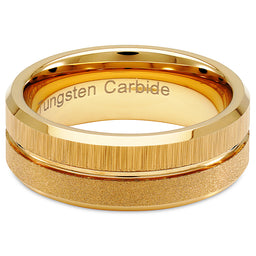100S JEWELRY Tungsten Rings for Men Wedding Bands Gold Sandblast Brushed Grooved Size 6-16