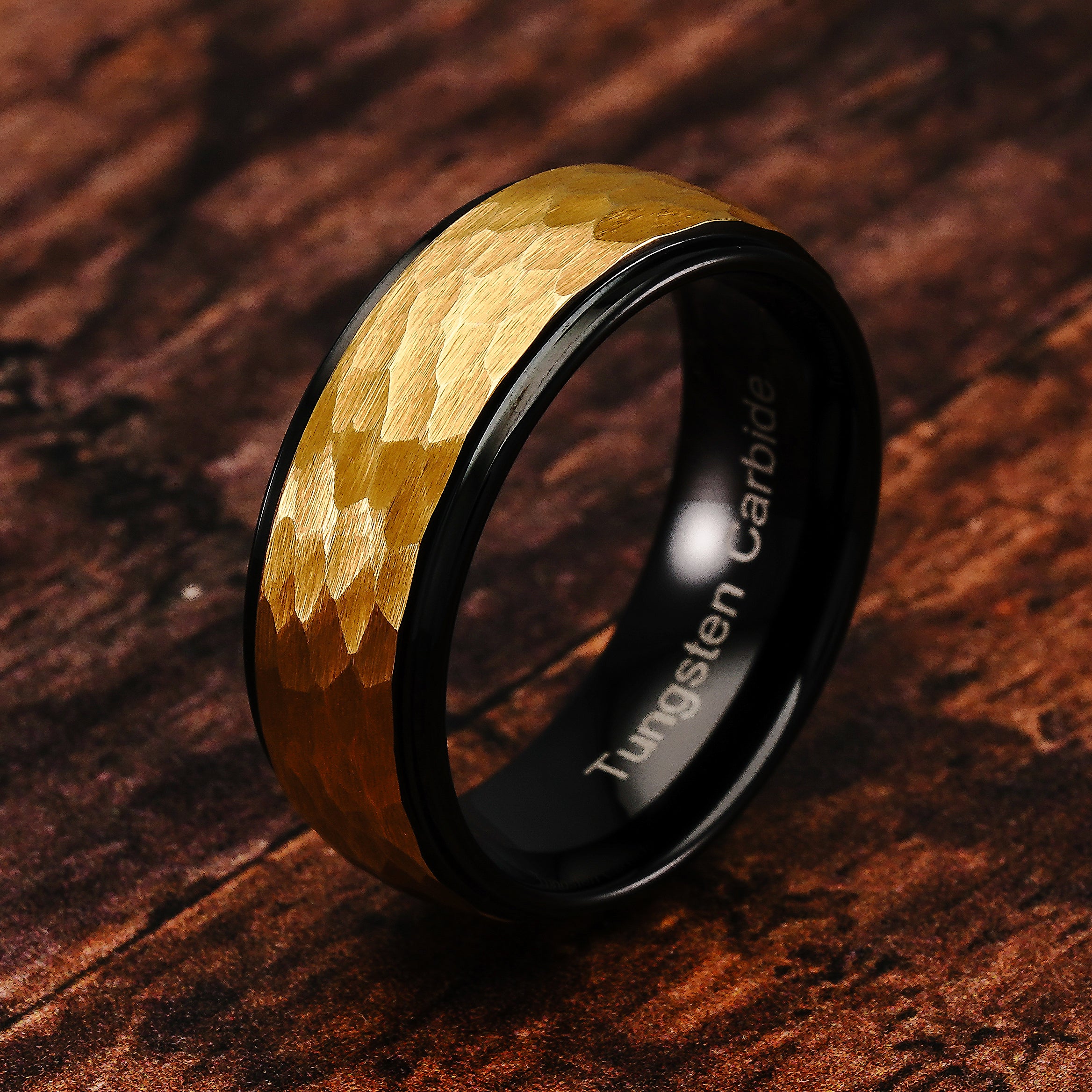 Tungsten Ring for Men Wedding Band Black Sandstone Inlaid Gold Dome Size  6-16 (Tungsten, 6) | Amazon.com