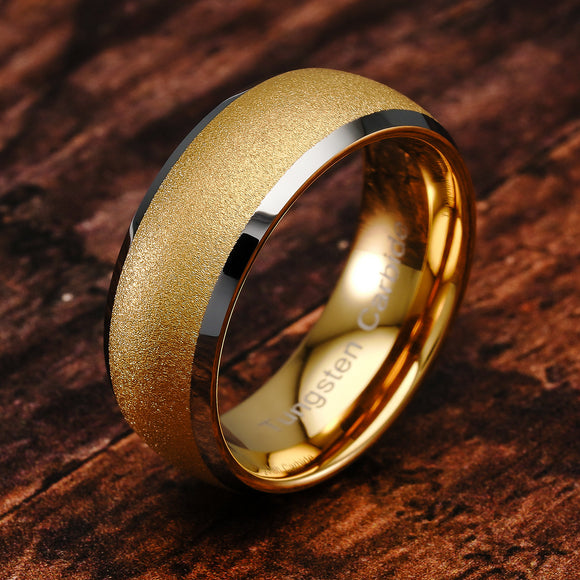 100S JEWELRY Tungsten Rings for Men Women Gold Wedding Band Sandblasted Silver Edge Sizes 6-16