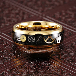 Steampunk Vintage Gear Gold Tungsten Rings For Men Women Wedding Band Promise Engagement Anniversary Size 6-16
