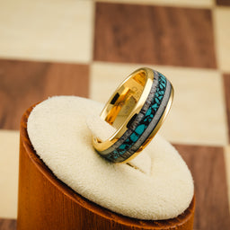 100S JEWELRY Gold Tungsten Rings For Men Turquoise & Elk Antler Inlay Wedding Promise Engagement Band Size 6-16