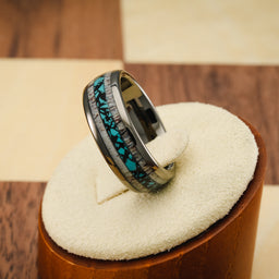 100S JEWELRY Gunmetal Gray Tungsten Rings For Men Turquoise & Elk Antler Inlay Wedding Promise Engagement Band Size 6-16…
