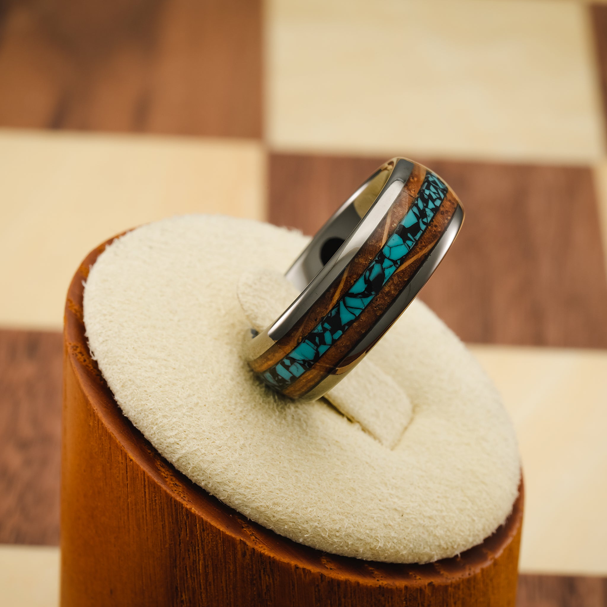 100S Jewelry Black Tungsten Ring With Whiskey Barrel Wood & Green Opal - Men's Wedding Band Size 6-16, 8mm Wide