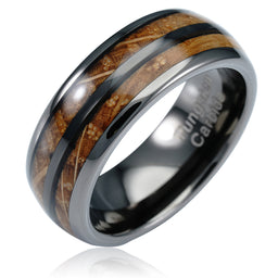 Gunmetal Gray Tungsten Rings For Men whiskey barrel Wood grain Inlay wooden Wedding Promise Engagement Band Size 6-16