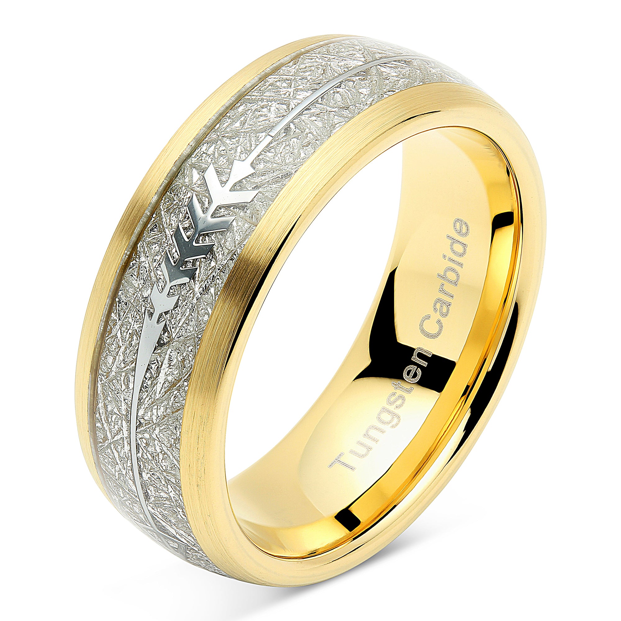 Tungsten Ring for Men Women Wedding Band Gold Arrow Imitated Meteorite