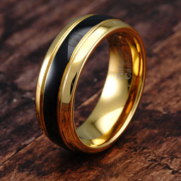 100S JEWELRY Two Tone High Polish Black Center Gold Edge Tungsten Rings Men Wedding Bands Promise Engagement Size 6-16
