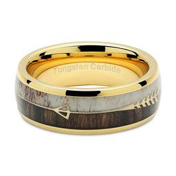 Tungsten Ring Wedding Band Deer Antler Koa Wood Inlaid Engagement Size 6-16