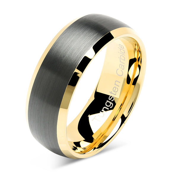 100S JEWELRY Tungsten Rings for Men Women Wedding Band Black Matte Gold Dome Edge Sizes 6-16-100S JEWELRY-100S JEWELRY