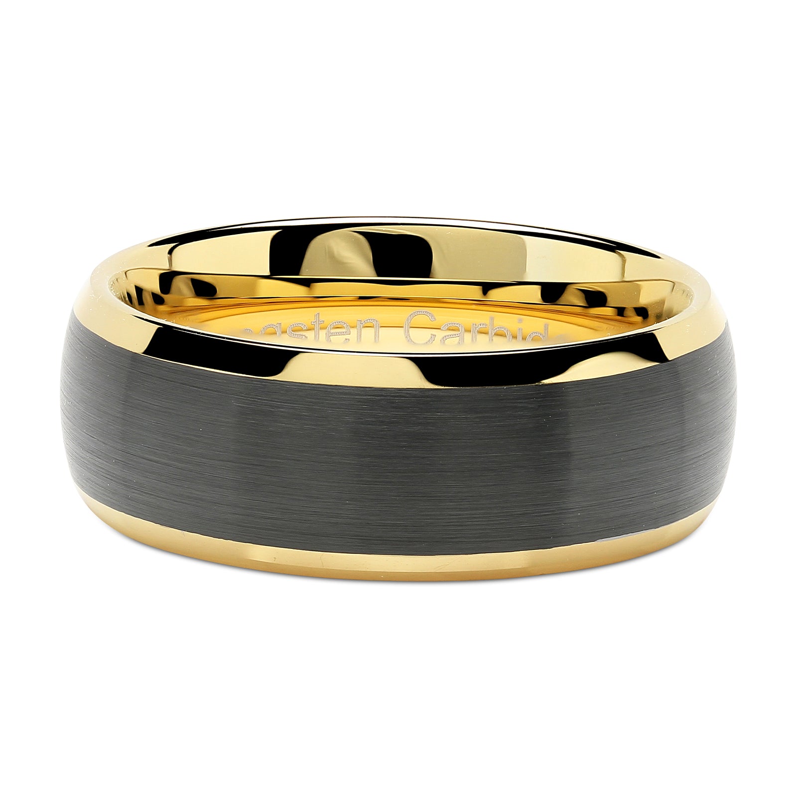 Tungsten Carbide Wedding Ring Gold Plated with Brushed Black Dome, 8mm store Wedding Band, FREE Personalized Custom Laser Engraving, DDTR001