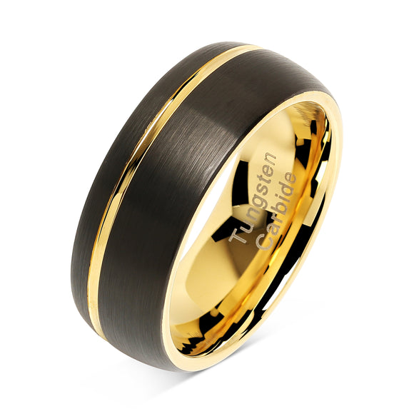 Tungsten Rings for Men Wedding Bands 14K Gold Plated Jewelry Brushed Black Size 8-16-100S JEWELRY-100S JEWELRY