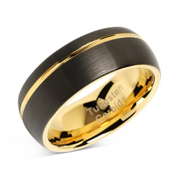 Tungsten Rings for Men Wedding Bands 14K Gold Plated Jewelry Brushed Black Size 8-16-100S JEWELRY-100S JEWELRY