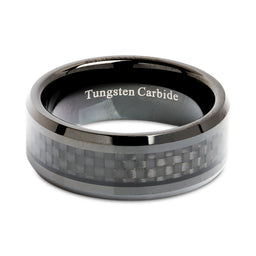 100S JEWELRY 8mm Tungsten Carbide Ring Carbon Fiber Inlay Black Plated Wedding Band Size 8-15-100S JEWELRY-100S JEWELRY