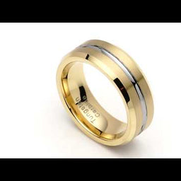 Tungsten Rings for Mens Gold Wedding Bands Silver Grooved Two Tone 8mm Wide Size 8-16