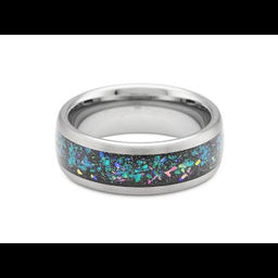 100S JEWELRY Tungsten Wedding Ring for Men Women Opal Inlay Silver Band Comfort Fit Size 6-16