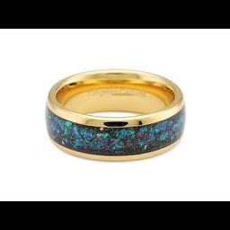100S JEWELRY Tungsten Wedding Ring for Men Women Opal Inlay Gold Band Comfort Fit Size 6-16