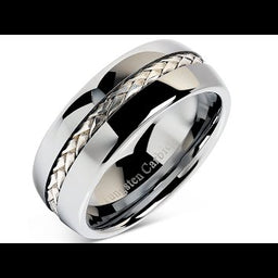 8mm Men's Tungsten Carbide Ring Silver Rope Inlay Wedding Band Size 8-16 Comfort Fit