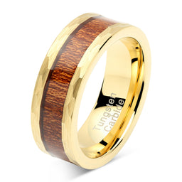 100S JEWELRY Tungsten Rings for Men Women Wedding Band Gold Hammered Edge Wood Inlaid Sizes 8-15-100S JEWELRY-100S JEWELRY