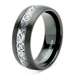 100S JEWELRY Tungsten Rings for Men Women Wedding Band Three Tone Black Silver Blue Sizes 8-16-100S JEWELRY-100S JEWELRY