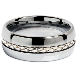 8mm Men's Tungsten Carbide Ring Silver Rope Inlay Wedding Band Size 8-16 Comfort Fit-100S JEWELRY-100S JEWELRY