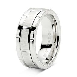 100S JEWELRY Tungsten Rings for Men Wedding Band White Gold Brick Pattern Rhodium Plated Sizes 8-16-100S JEWELRY-100S JEWELRY